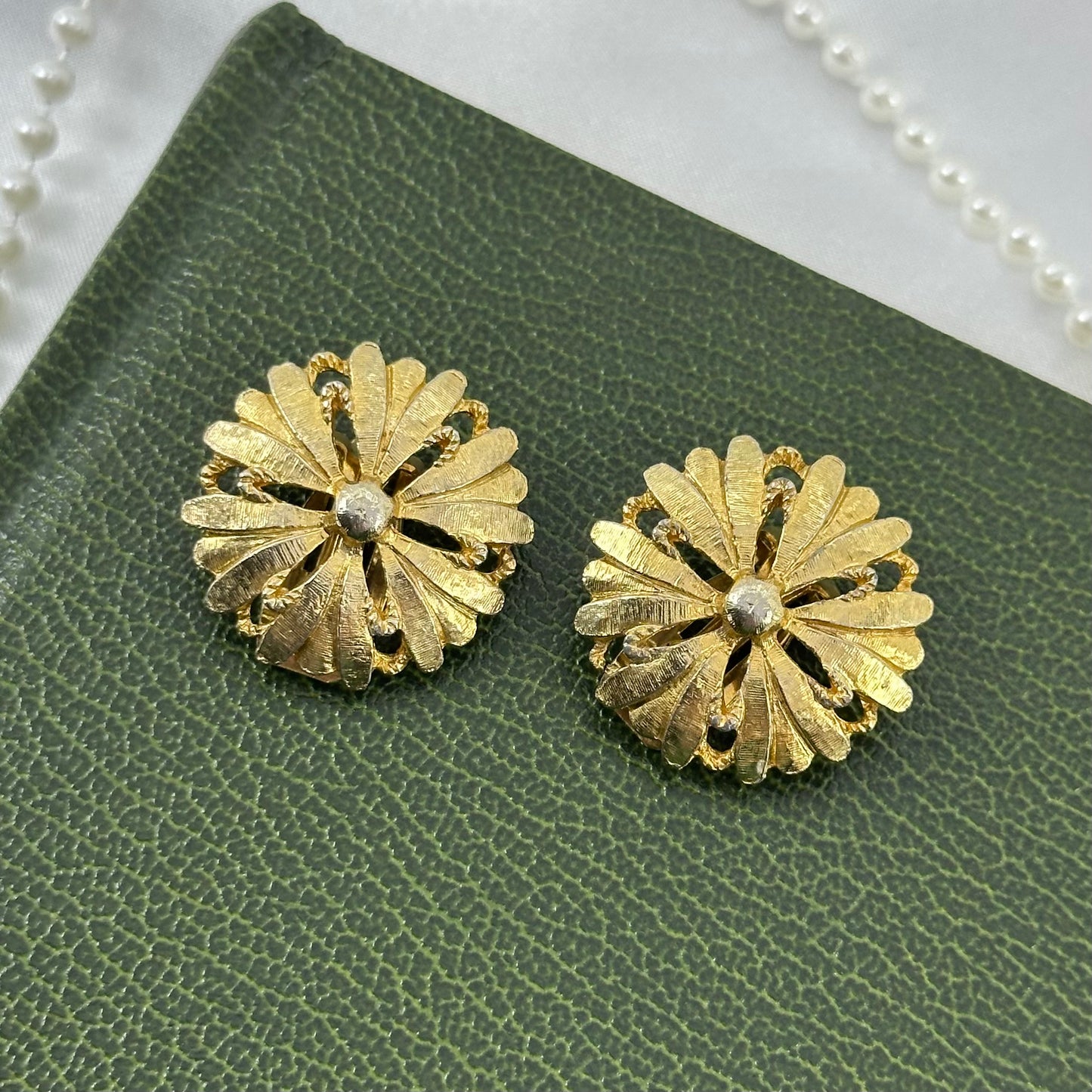 Chunky Gold Flower Vintage Clip On Earrings