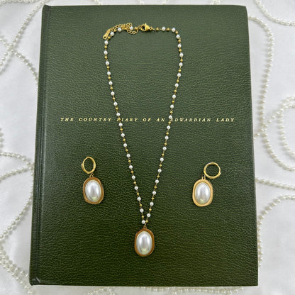 Pearl Necklace and Huggie Earring Set