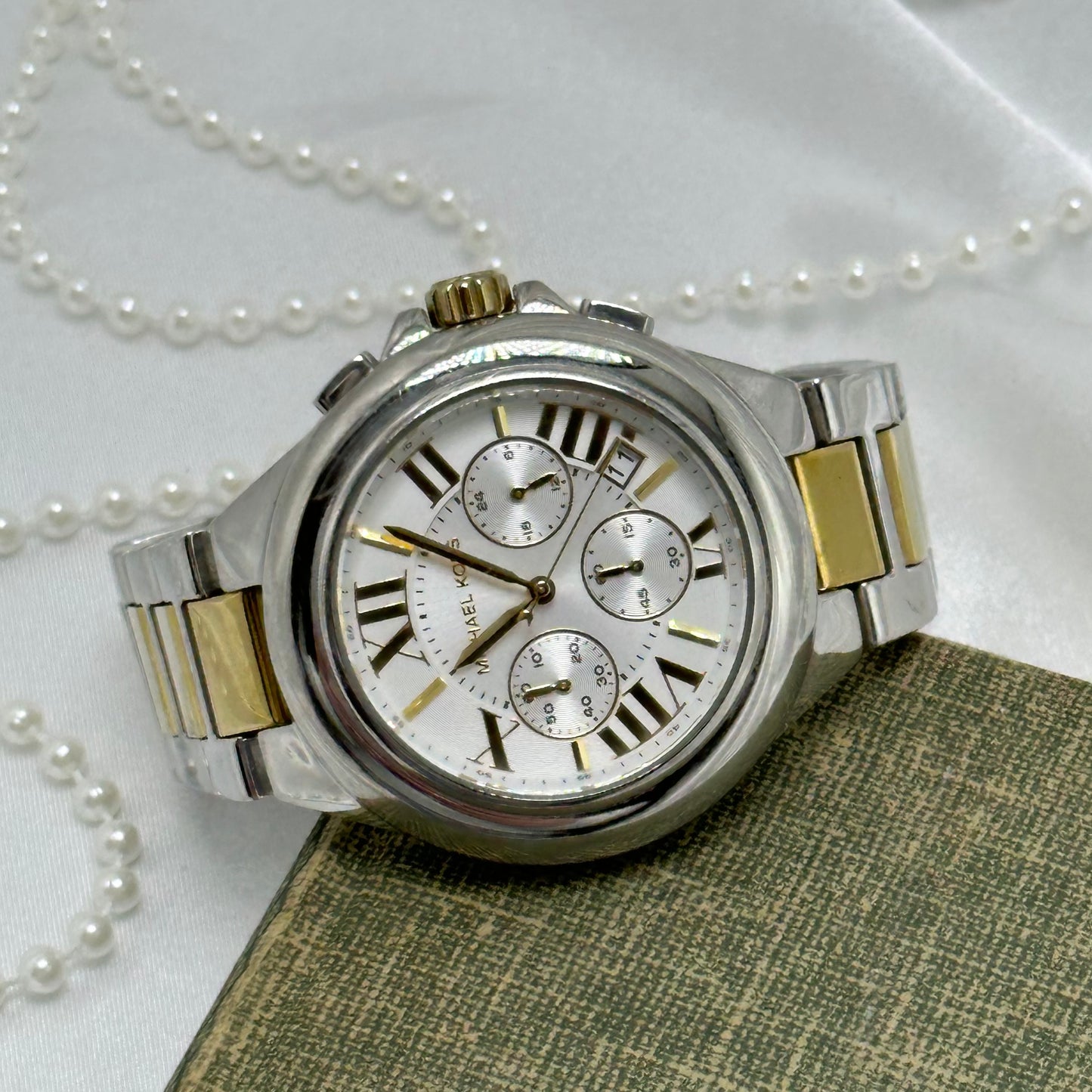 Two-Tone Michael Kors Tank Watch with Roman Numeral Markers