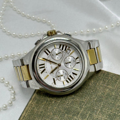 Two-Tone Michael Kors Tank Watch with Roman Numeral Markers