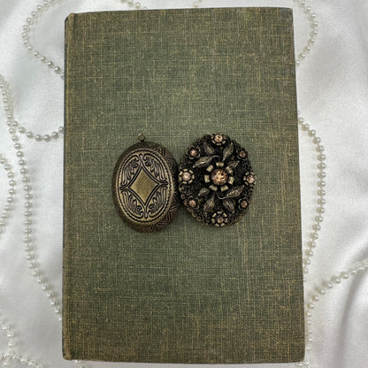 Vintage Bronze Filigree Locket with Stones