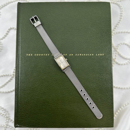 Silver Rectangular Dial Watch with Metal Mesh Band
