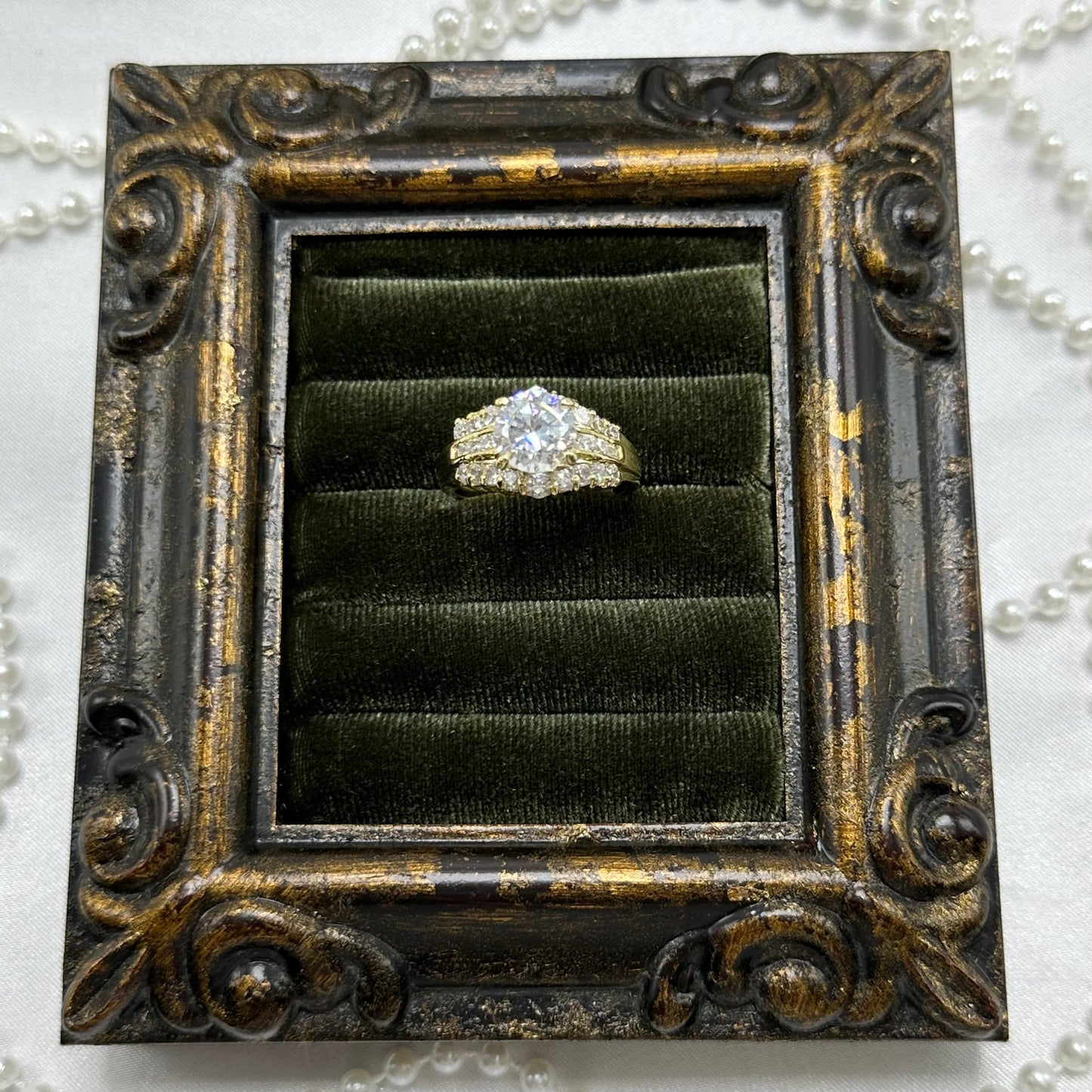 Round Cubic Zirconia Stone Vintage Deadstock Cocktail Ring 14k Gold Electroplated