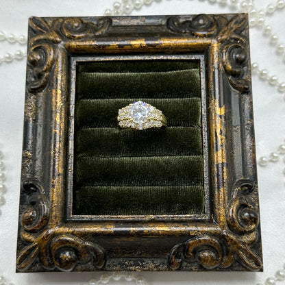 Round Cubic Zirconia Stone Vintage Deadstock Cocktail Ring 14k Gold Electroplated