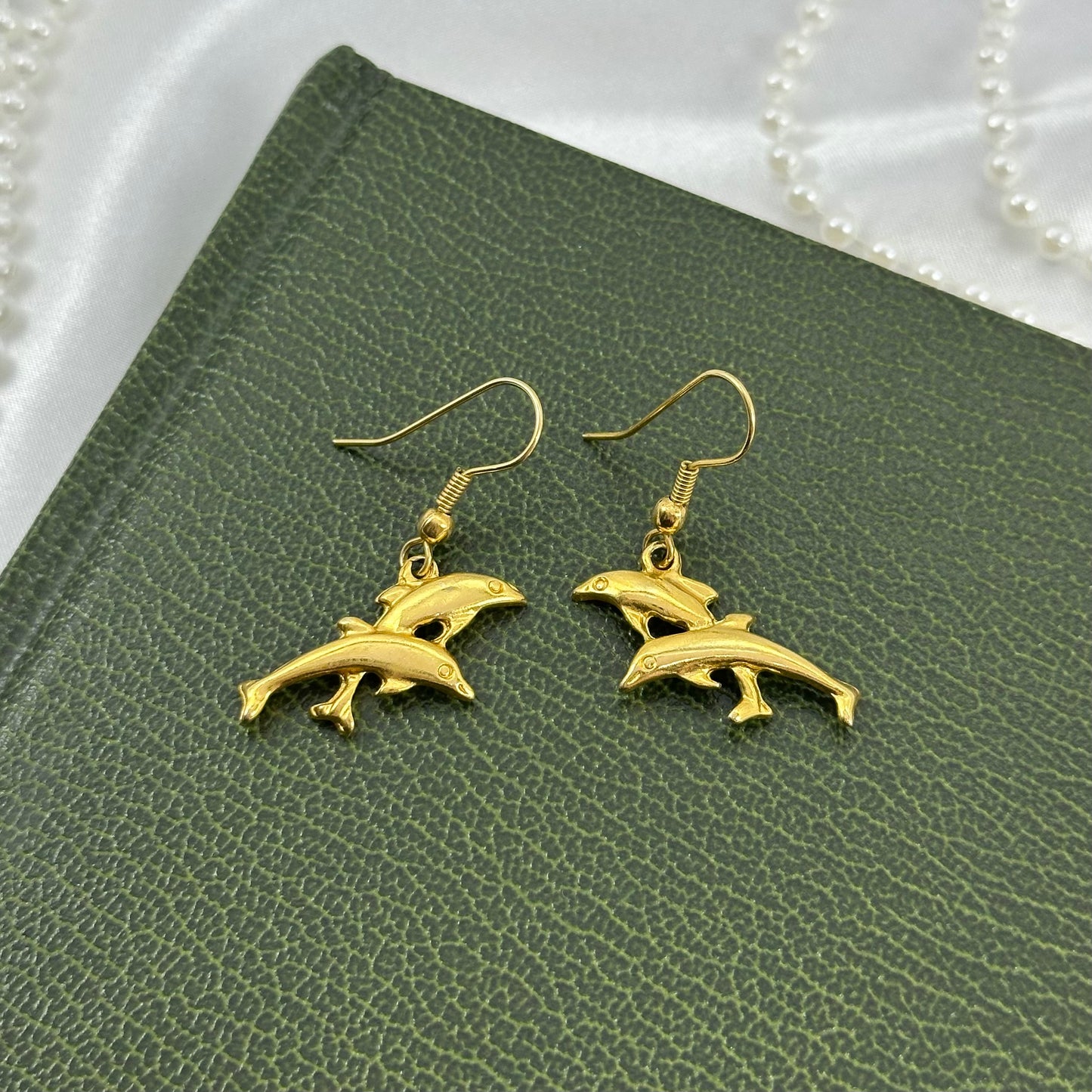 Gold Dolphins Dangle Earrings
