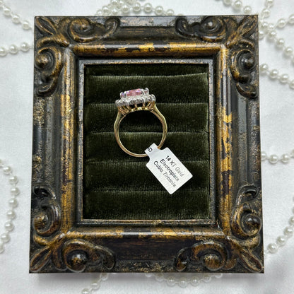 Vintage Light Pink Heart Stone Deadstock Ring 14k Gold Electroplated