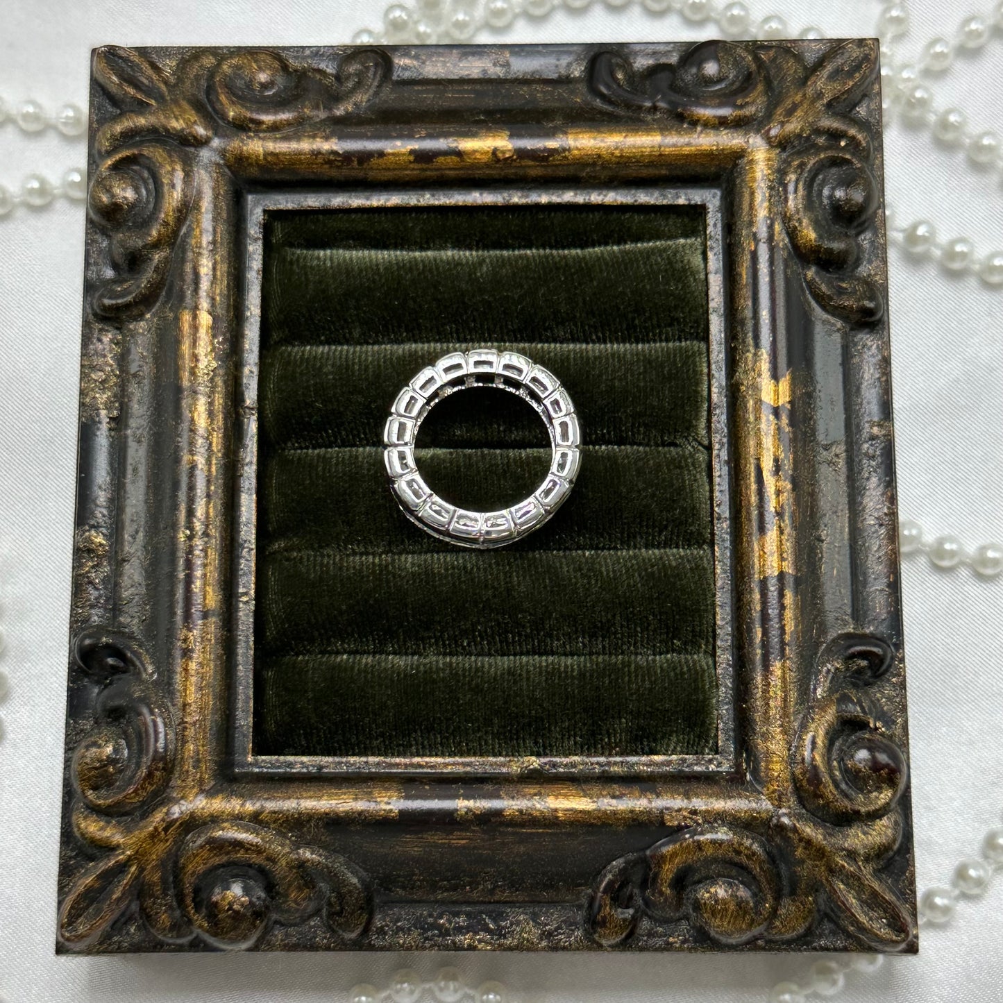 Vintage Clear Stone Deadstock Infinity Band Ring Rhodium Plated