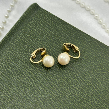 Classic Pearl Gold Clip On Earrings