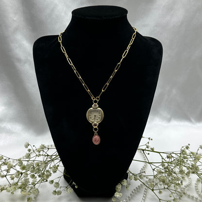 Vintage Ruby Accented Watch Necklace with Cameo Charm