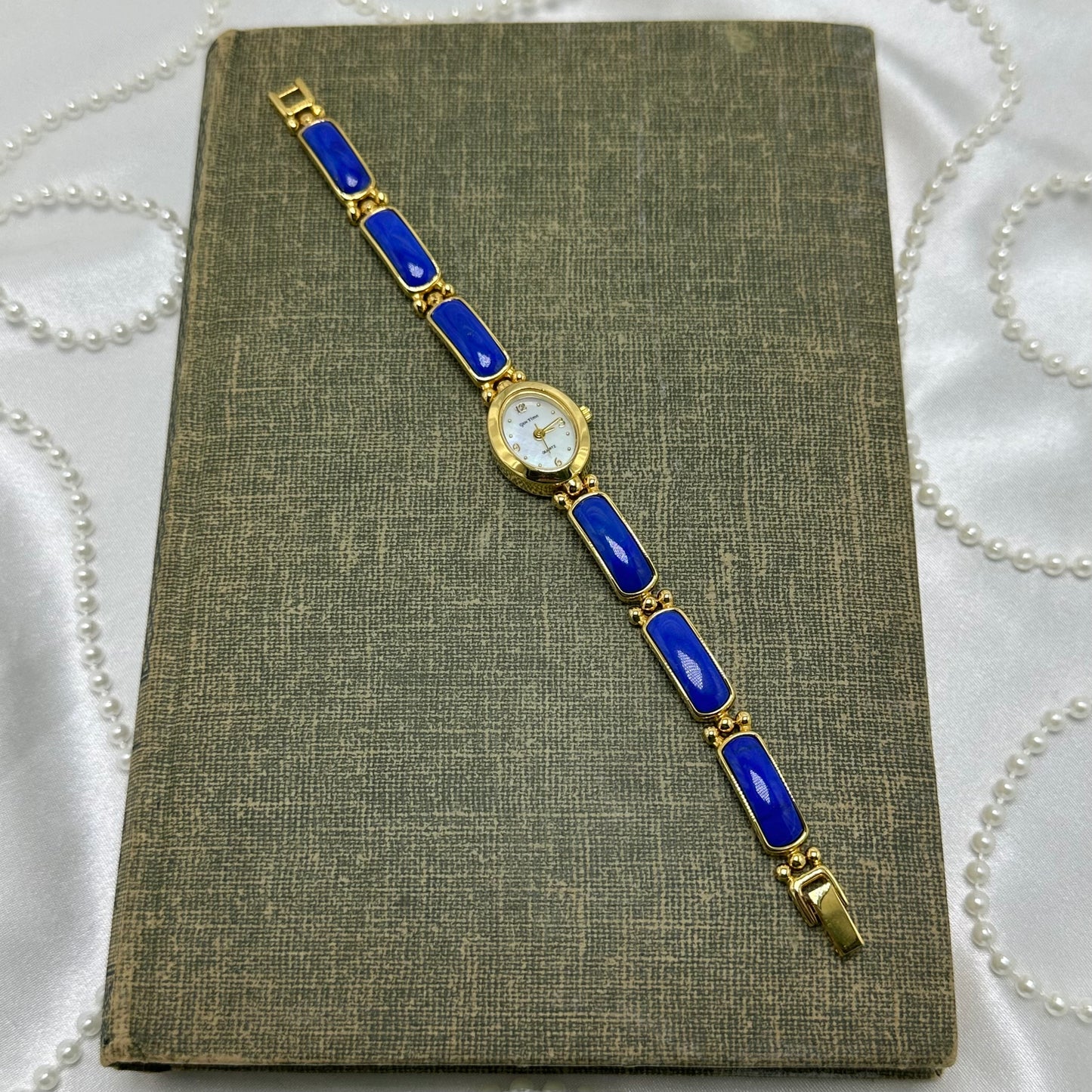 Gold and Blue Lapis Lazuli Gemstone Band Watch