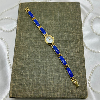 Gold and Blue Lapis Lazuli Gemstone Band Watch