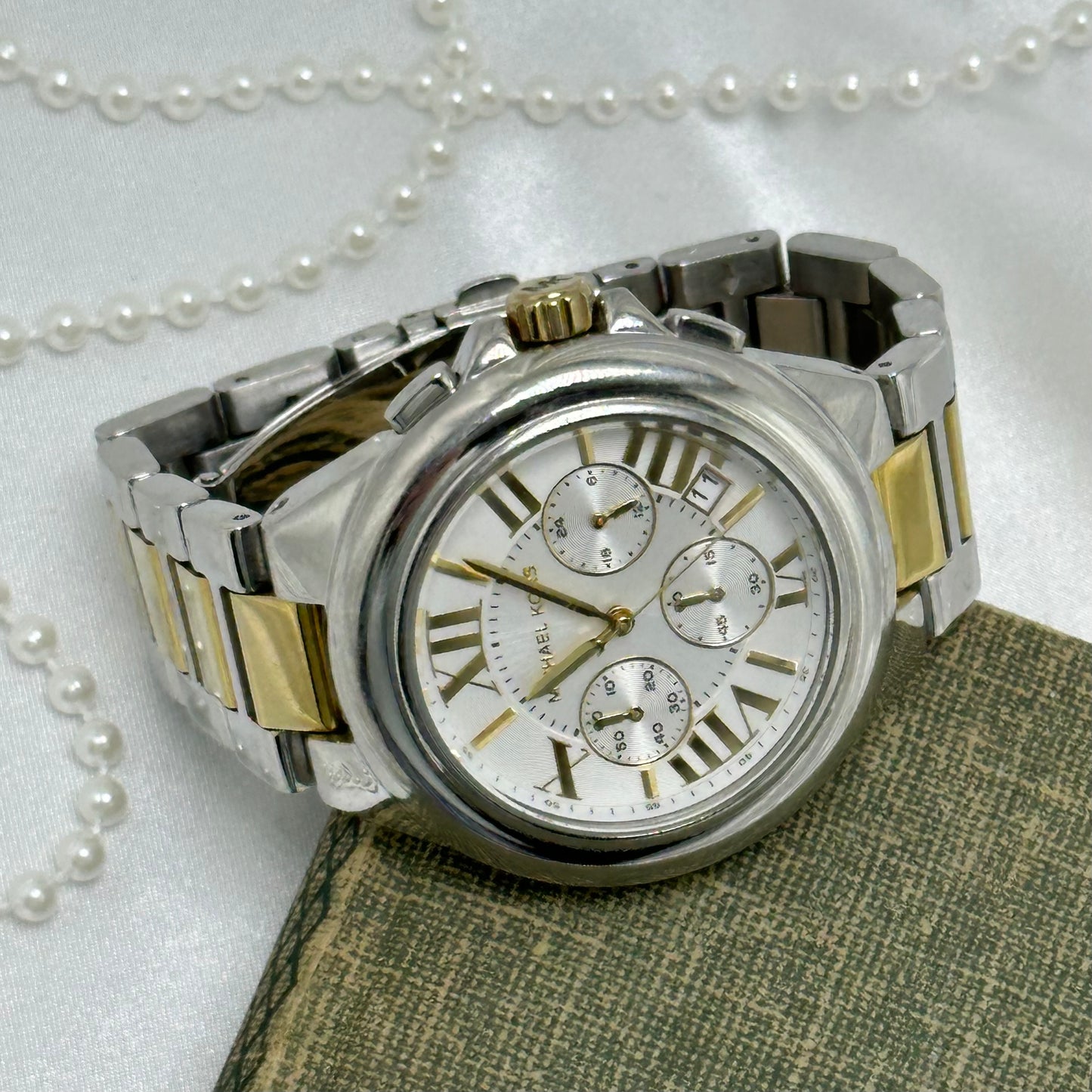 Two-Tone Michael Kors Tank Watch with Roman Numeral Markers