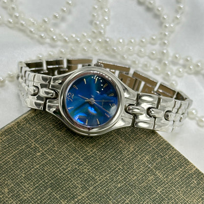 Silver Watch with Blue Iridescent Dial