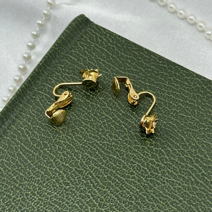 Vintage Dainty Gold Flower Clip On Earrings with Pearl Centers