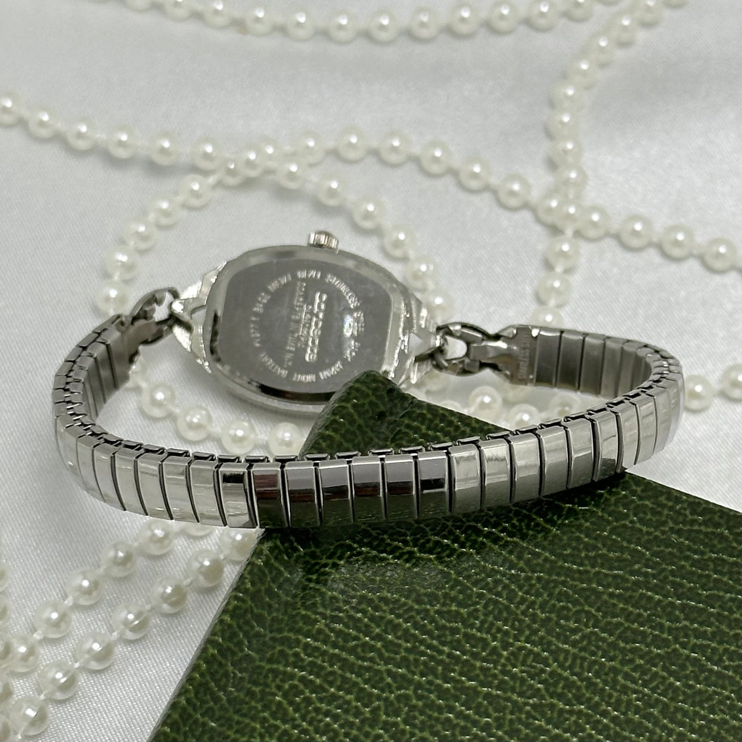 Dainty Silver Watch with Diamanté Mother of Pearl Dial