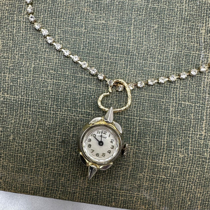Gold Vintage Watch Rhinestone Choker with Heart Bail