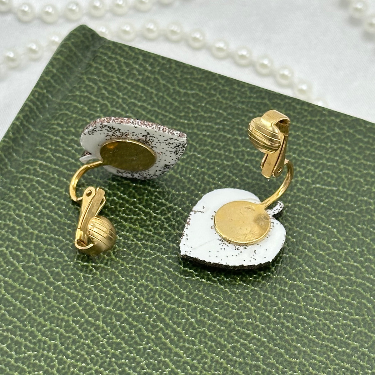 Glitter Leaf Gold Clip On Earrings