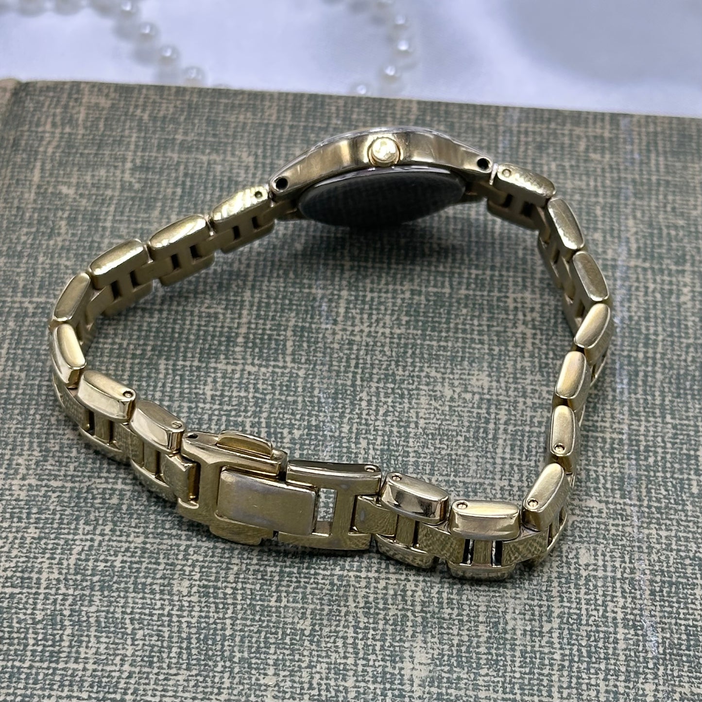 Gold Vintage Diamanté Citizen Black Dial Watch