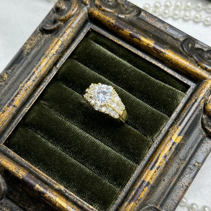 Round Cubic Zirconia Stone Vintage Deadstock Cocktail Ring 14k Gold Electroplated