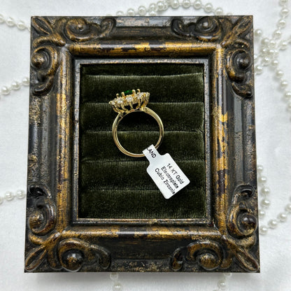 Green & Cubic Zirconia Stone Vintage Deadstock Ring 14k Gold Electroplated