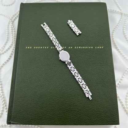 Vintage Silver Caravelle Watch with Diamanté Oval Dial and Band