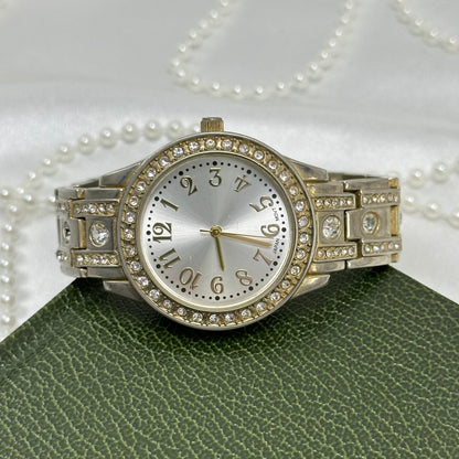 Silver Round Dial Diamanté Watch