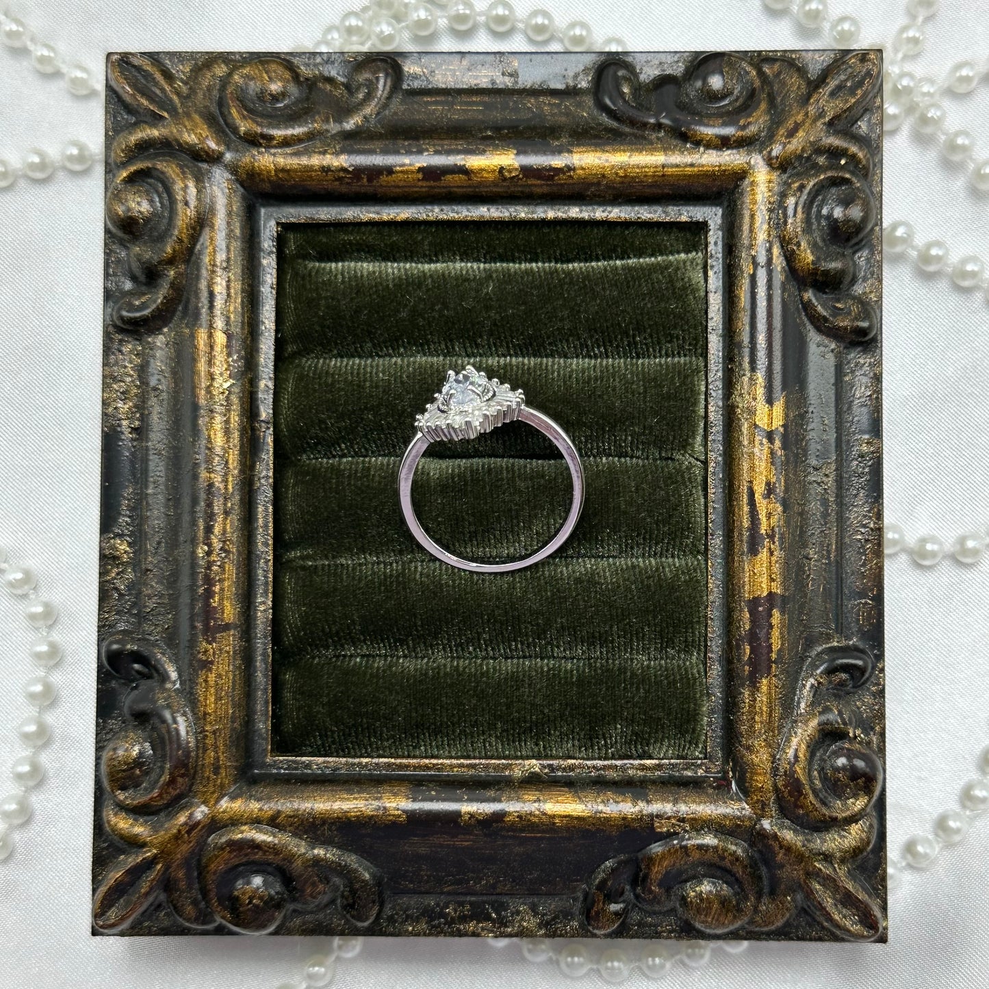 Vintage Rhodium Plated Art Deco Style Ring with Cubic Zirconia Stones