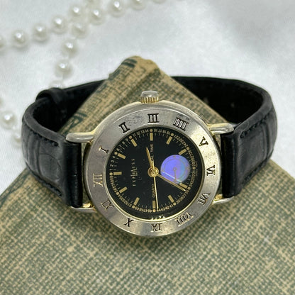 Gold and Black Dual-Time LA Express Watch with Iridescent Dial