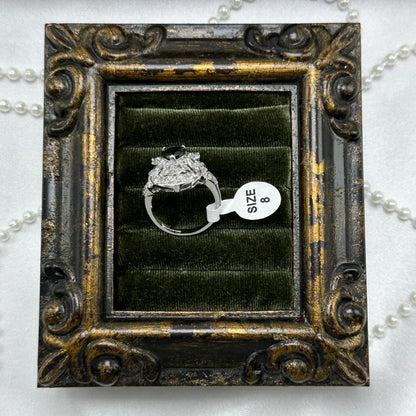 Vintage Rhodium Plated Art Deco Style Ring with Black Heart Stone