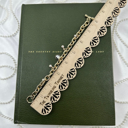 Gold Pearls and Black Cameo Charm Bracelet
