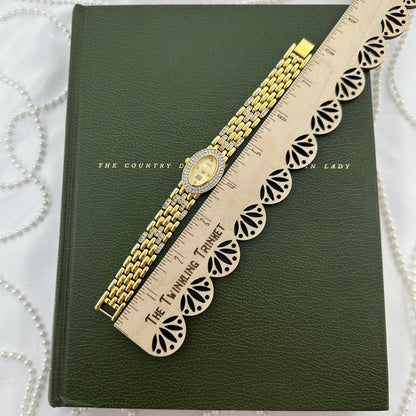 Elizabeth Taylor White Diamanté Gold Watch with Oval Dial