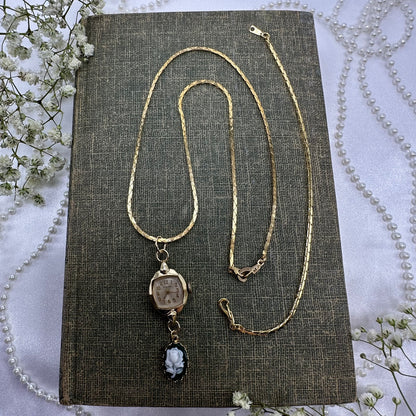 Vintage Watch and Green Cameo Necklace with Matching Bracelet