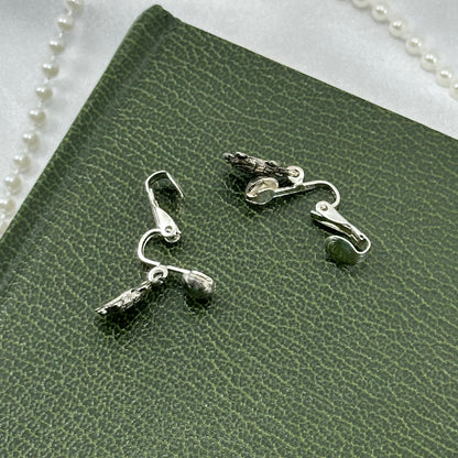 Silver Dangle Clip on Earrings with Turtles