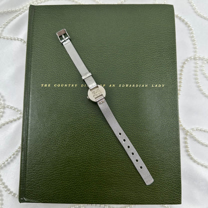 Dainty Silver Watch with Bubble Dial and Mesh Band