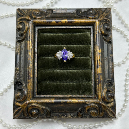 Marquise Purple Cubic Zirconia Stone Vintage Deadstock Ring 14k Gold Electroplated