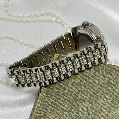 Silver Iced Out Geneva Watch