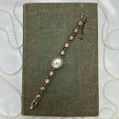 Vintage Gold Cameo Watch with Mother of Pearl Dial