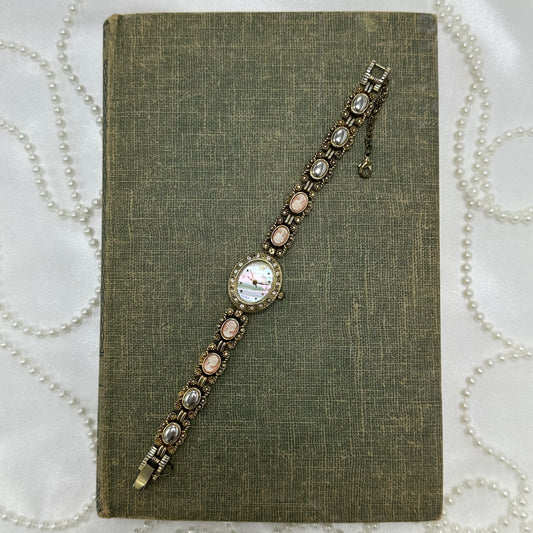 Vintage Gold Cameo Watch with Mother of Pearl Dial