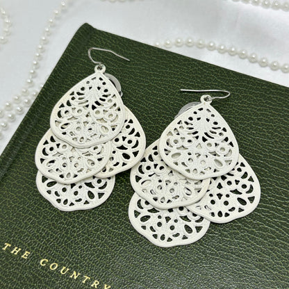 Vintage White Dangle Filigree Earrings