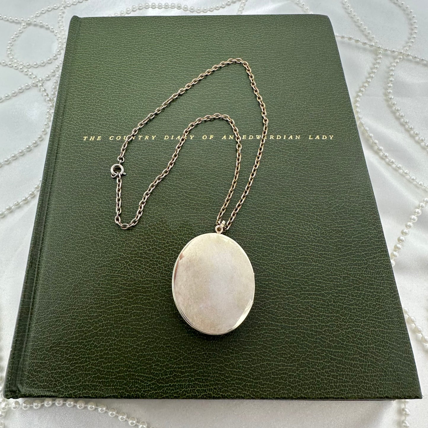 Vintage Gold Locket with Green Cameo Necklace