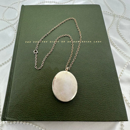 Vintage Gold Locket with Green Cameo Necklace