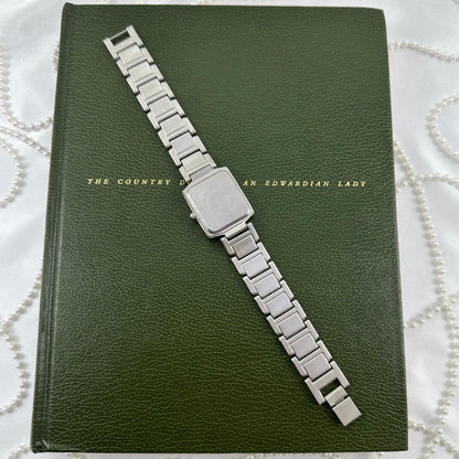 Silver Square Dial Chunky Watch with Roman Numeral Markers