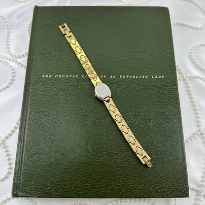Vintage Two-Tone Diamanté Watch with Mother of Pearl Dial