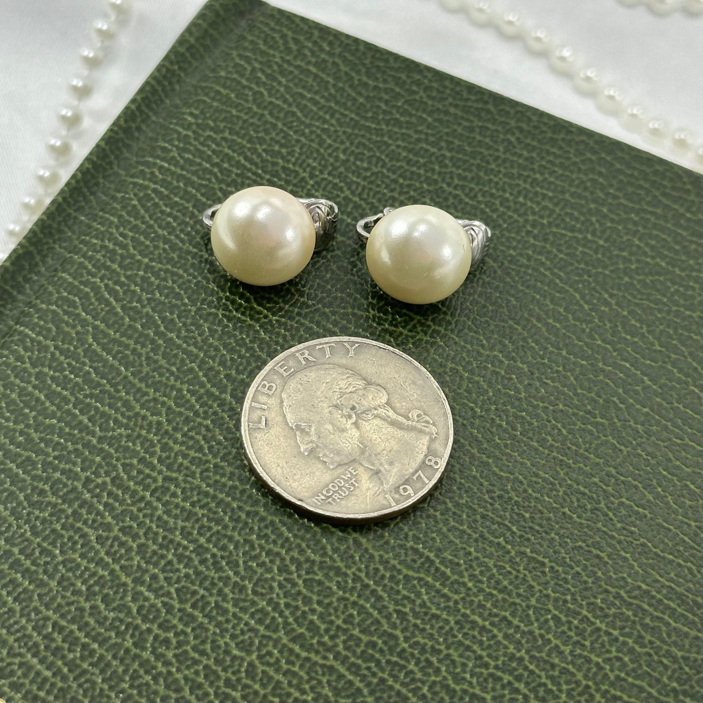 Classic Pearl Silver Button Style Clip On Earrings