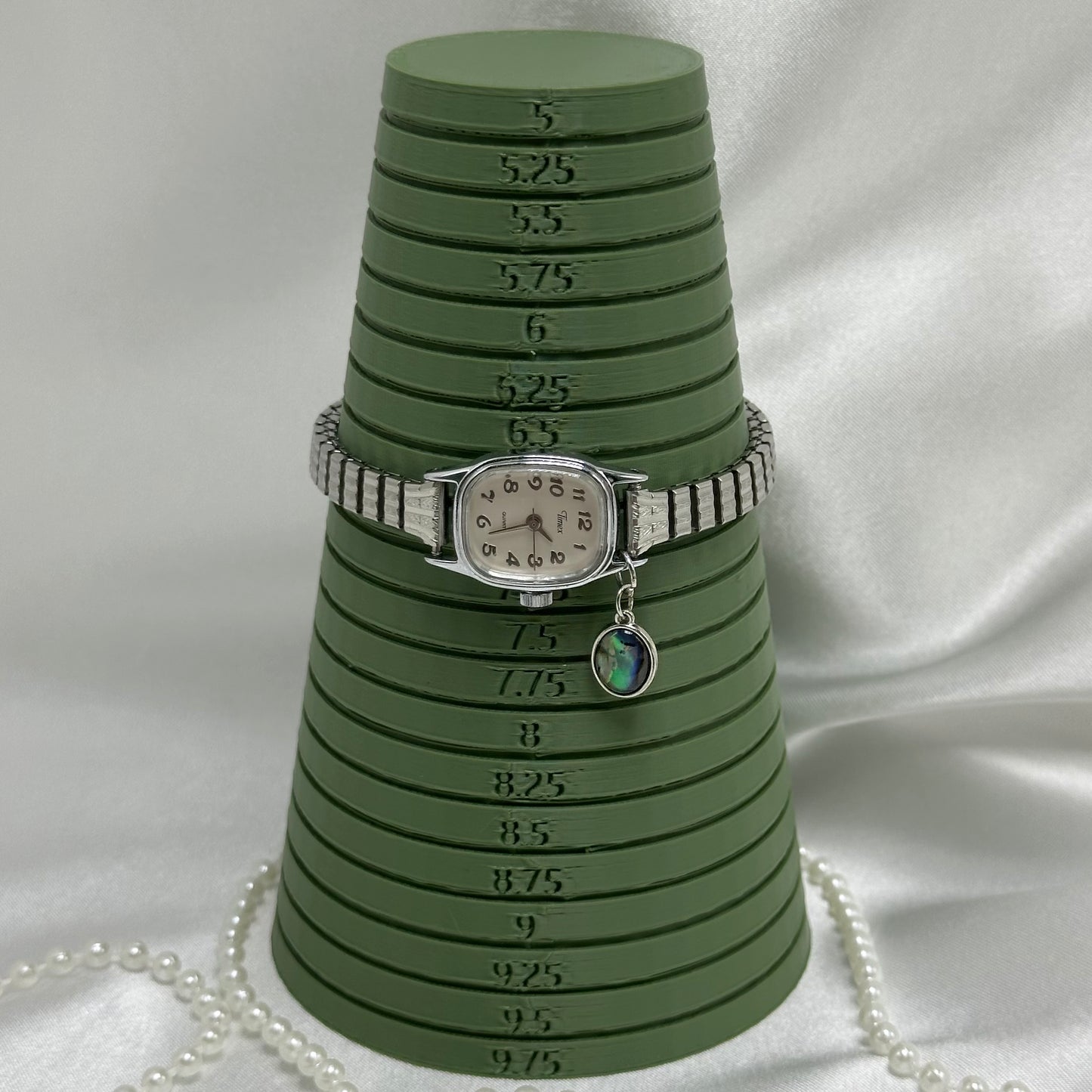 Silver Timex Watch with Abalone Charm