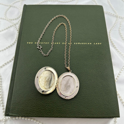 Vintage Gold Locket with Green Cameo Necklace