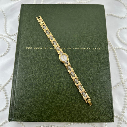 Vintage Two-Tone Diamanté Watch with Mother of Pearl Dial