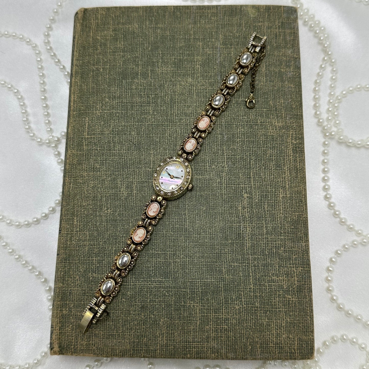 Vintage Gold Cameo Watch with Mother of Pearl Dial