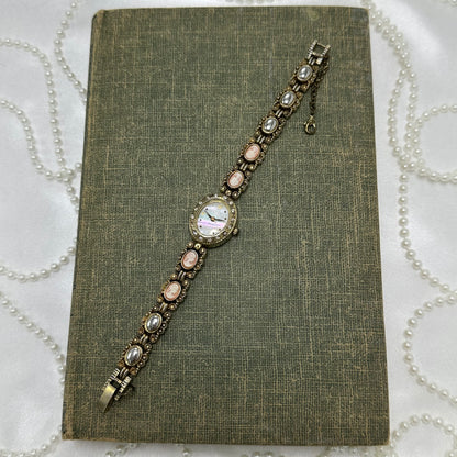 Vintage Gold Cameo Watch with Mother of Pearl Dial