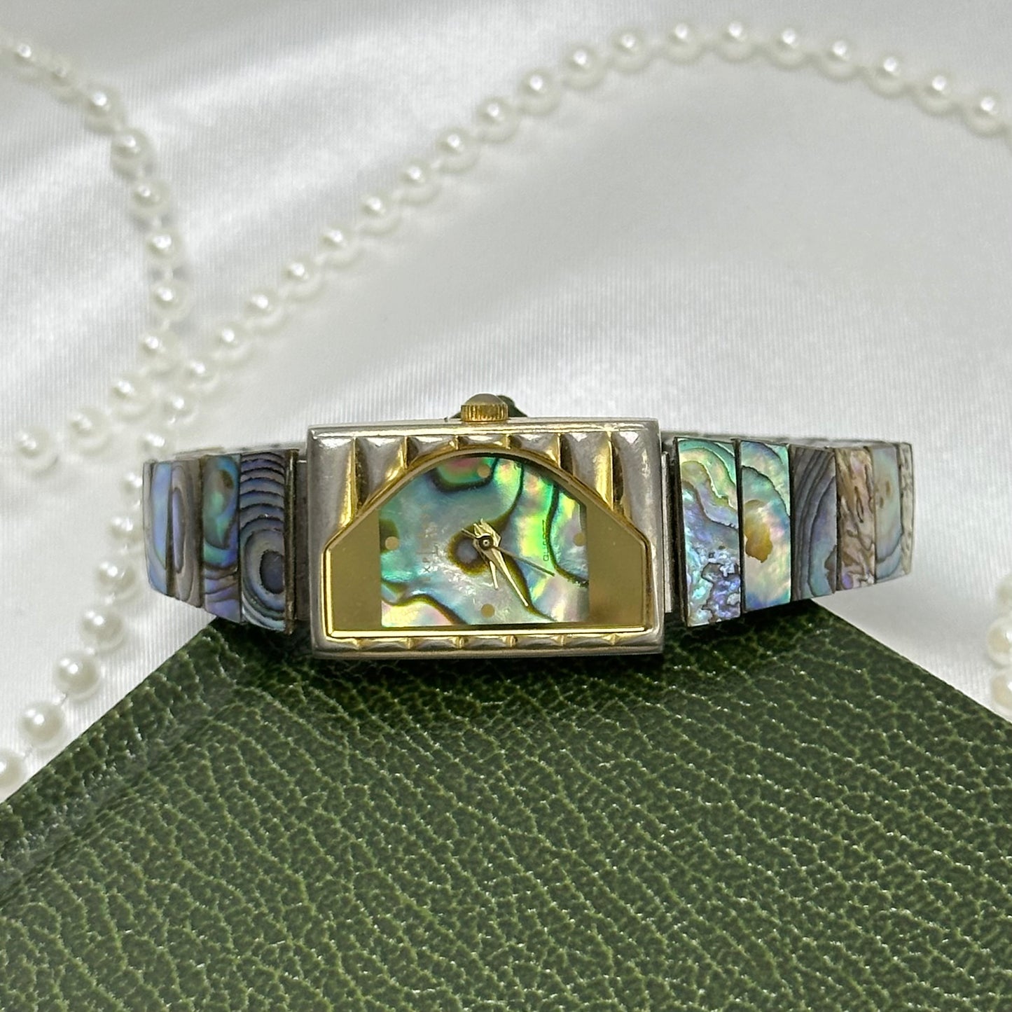 Gold Abalone Watch with Rectangular Dial